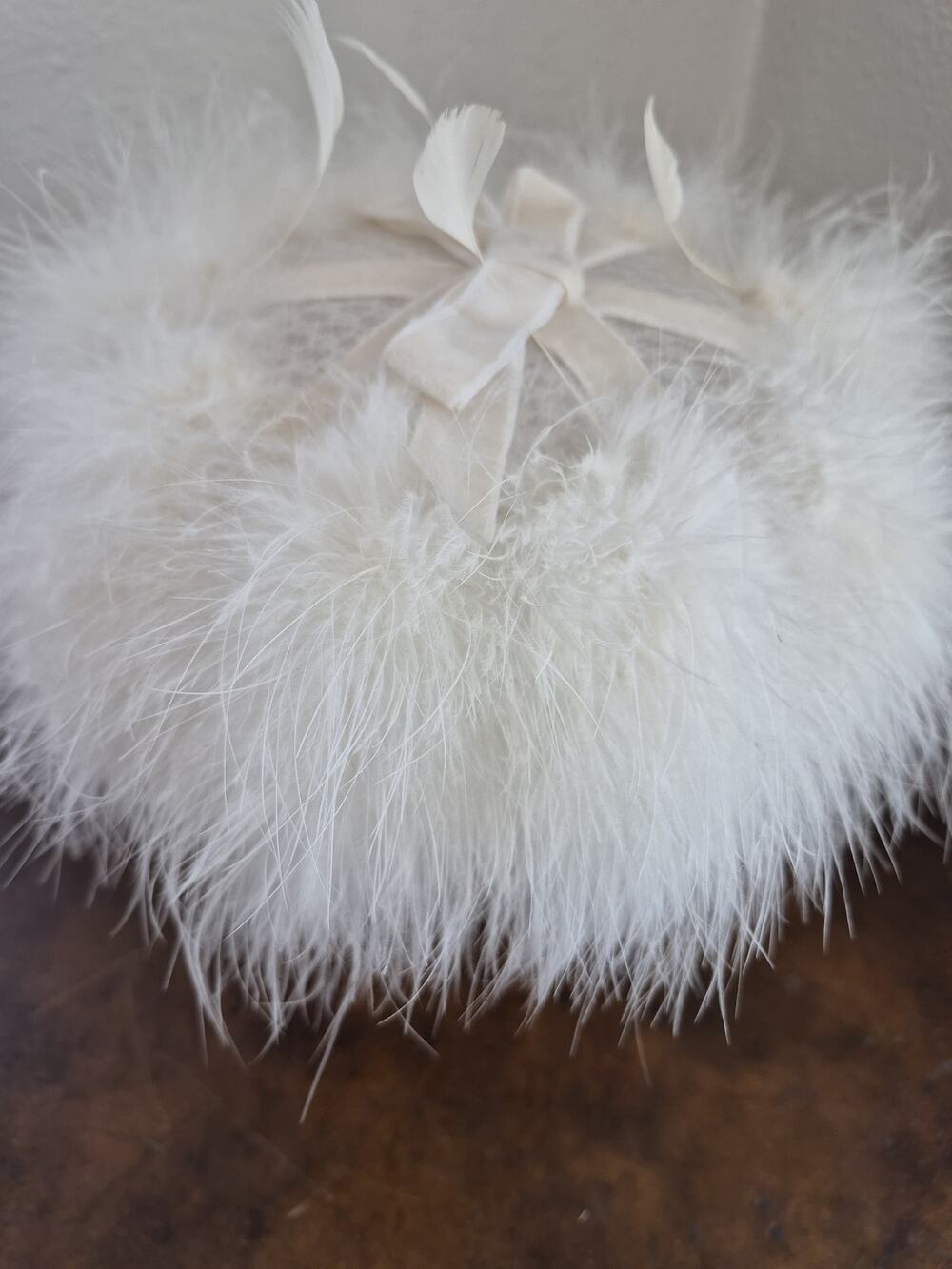 Vintage Pillbox Hat 1960's Cream White Marabou Feather Jackie Kennedy